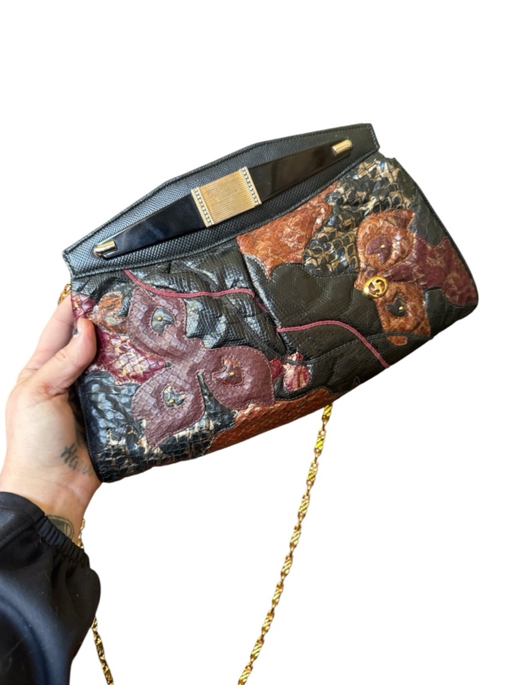 Vintage Carlo Fiori Snakeskin Patchwork Exotic Leather Shoulder Handbag